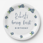 水彩ブルーベリー1st誕生日パーティー ペーパープレート (正面)