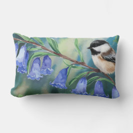 水彩ブルーベルズと《鳥》アメリカゴガラ装飾用クッション ランバークッション