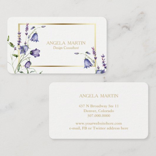 水彩ブルーベルフローラ金ゴールドフレームプロフェッショナル 名刺 (正面/裏面)