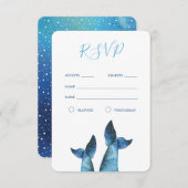 水彩ブルーホエールウェディングRSVP 出欠カード (正面/裏面)