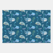 水彩ブルーホエールシームレスパターン ラッピングペーパーシート (正面3)