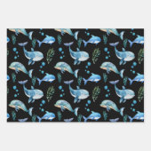 水彩ブルーホエールシームレスパターン ラッピングペーパーシート (正面2)