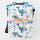 水彩ブルーホエールシームレスパターン ラッピングペーパーシート (インサイチュ)