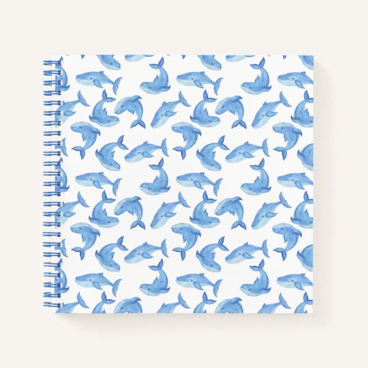 水彩ブルーホエールパターン ノートブック (正面)