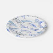 水彩ブルーホエールパターン ペーパープレート (アングル)
