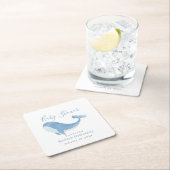 水彩ブルーホエールベビーシャワー スクエアペーパーコースター (インサイチュ)