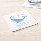 水彩ブルーホエールベビーシャワー スクエアペーパーコースター (アングル)