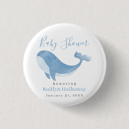 水彩ブルーホエールベビーシャワー 缶バッジ