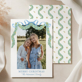 水彩ブルーボウフルーツガーランドクリスマスフォト シーズンカード