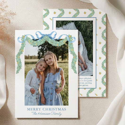 水彩ブルーボウフルーツガーランドクリスマスフォト シーズンカード