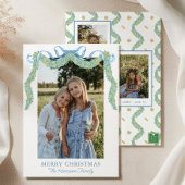 水彩ブルーボウフルーツガーランドクリスマスフォト シーズンカード