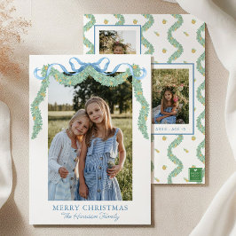 水彩ブルーボウフルーツガーランドクリスマスフォト シーズンカード