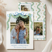 水彩ブルーボウフルーツガーランドクリスマスフォト シーズンカード