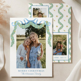 水彩ブルーボウフルーツガーランドクリスマスフォト シーズンカード