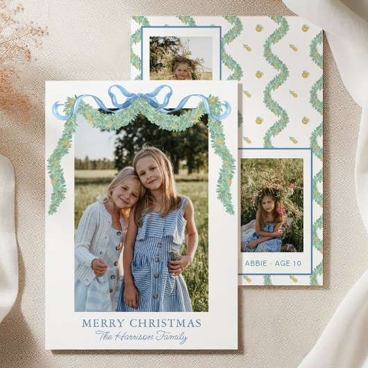 水彩ブルーボウフルーツガーランドクリスマスフォト シーズンカード