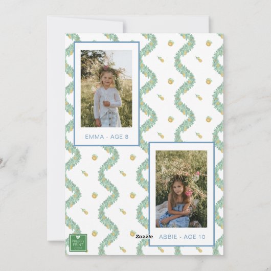 水彩ブルーボウフルーツガーランドクリスマスフォト シーズンカード (裏面)