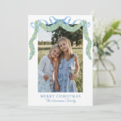 水彩ブルーボウフルーツガーランドクリスマスフォト シーズンカード (スタンド正面)