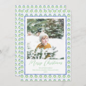 水彩ブルーボウベルヴィンテージクリスマスフォト シーズンカード (正面/裏面)