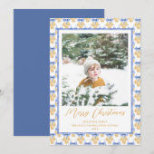 水彩ブルーボウベルヴィンテージクリスマスフォト シーズンカード (正面/裏面)