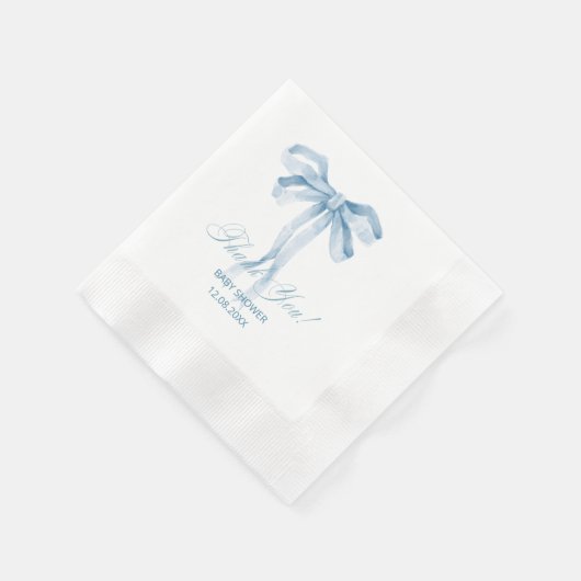 水彩ブルーボウリボン少年の赤ちゃんシャワー 縁ありカクテルナプキン (角)