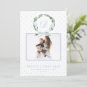 水彩ブルーボウリース写真エレガントクリスマス シーズンカード (スタンド正面)