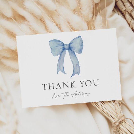 水彩ブルーボウ男の赤ちゃんシャワーサンキュー サンキューカード