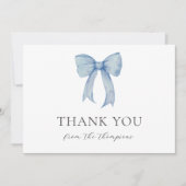 水彩ブルーボウ男の赤ちゃんシャワーサンキュー サンキューカード (正面)