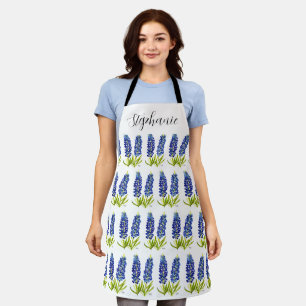 水彩ブルーボンネットテキサス州花花ブルーフローラ エプロン