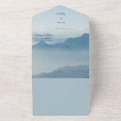 水彩ブルーマウンテンズミニマル結婚リスト オールインワン招待状 (外側)
