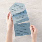 水彩ブルーマウンテンズミニマル結婚リスト オールインワン招待状 (貼ってはがせる)