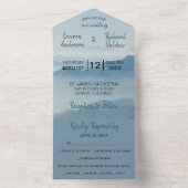 水彩ブルーマウンテンズミニマル結婚リスト オールインワン招待状 (内側)