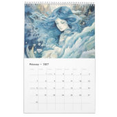 水彩ブルーマーメイド カレンダー (2月 2027)