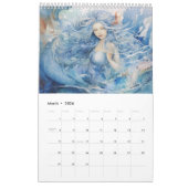 水彩ブルーマーメイド カレンダー (3月 2026)