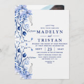 水彩ブルーミニマル素朴リスト結婚フローラ 招待状 (正面/裏面)
