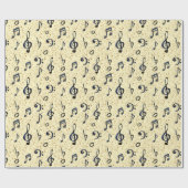 水彩ブルーミュージカル音楽ノート金ゴールドグリッター ラッピングペーパー (フラット)