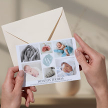 水彩ブルーモノグラムフォトコラージュボーイ誕生