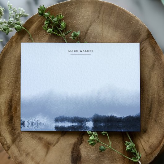 水彩ブルーランドスケープモノグラムノートカード ノートカード