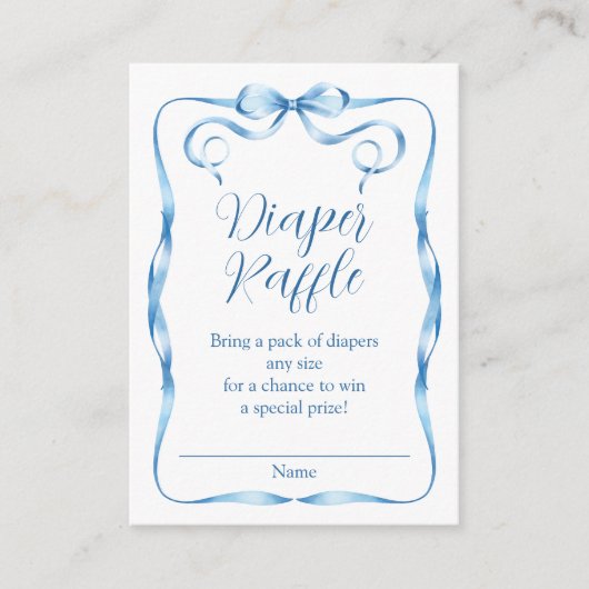 水彩ブルーリボンおむつラッフル エンクロージャーカード (正面)