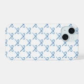 水彩ブルーリボンパターン iPhone 15ケース (裏面横)