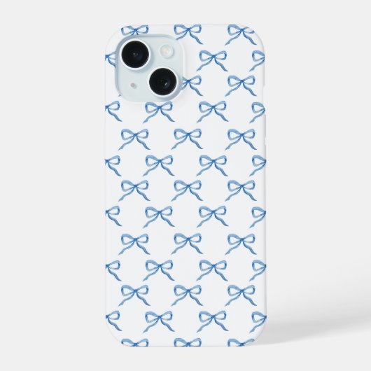 水彩ブルーリボンパターン iPhone 15ケース (裏面)