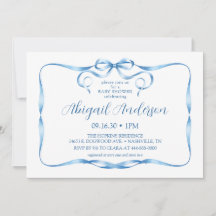 水彩ブルーリボンベビーシャワー招待状