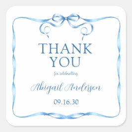 水彩ブルーリボンベビー散水ありがとう スクエアシール