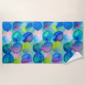 水彩ブルーレインボースポットアートビーチスタイル ビーチタオル (正面)