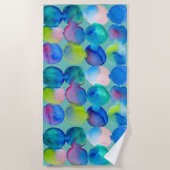 水彩ブルーレインボースポットアートビーチスタイル ビーチタオル (正面)