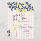 水彩ブルーレモンズマルティーニピンクストライプ色 招待状 (正面/裏面)