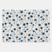 水彩ブルーワイルドフラワーエステティックフローラ ラッピングペーパーシート (正面2)