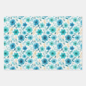 水彩ブルーワイルドフラワーエステティックフローラ ラッピングペーパーシート (正面)
