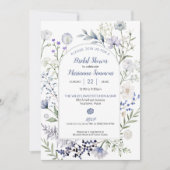 水彩ブルーワイルドフラワーフレームブライダルシャワー 招待状 (正面)