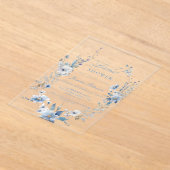 水彩ブルーワイルドフラワーブライダルシャワー アクリル招待状 (レイダウン)