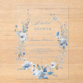水彩ブルーワイルドフラワーブライダルシャワー アクリル招待状 (正面)